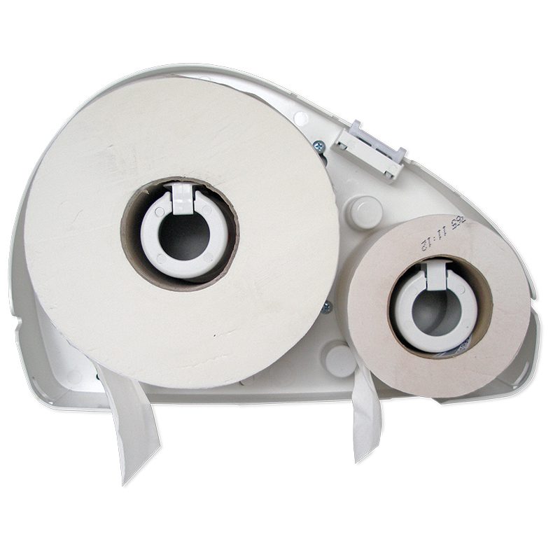 Modular jumbo papirdispenser med restrulleholder åben