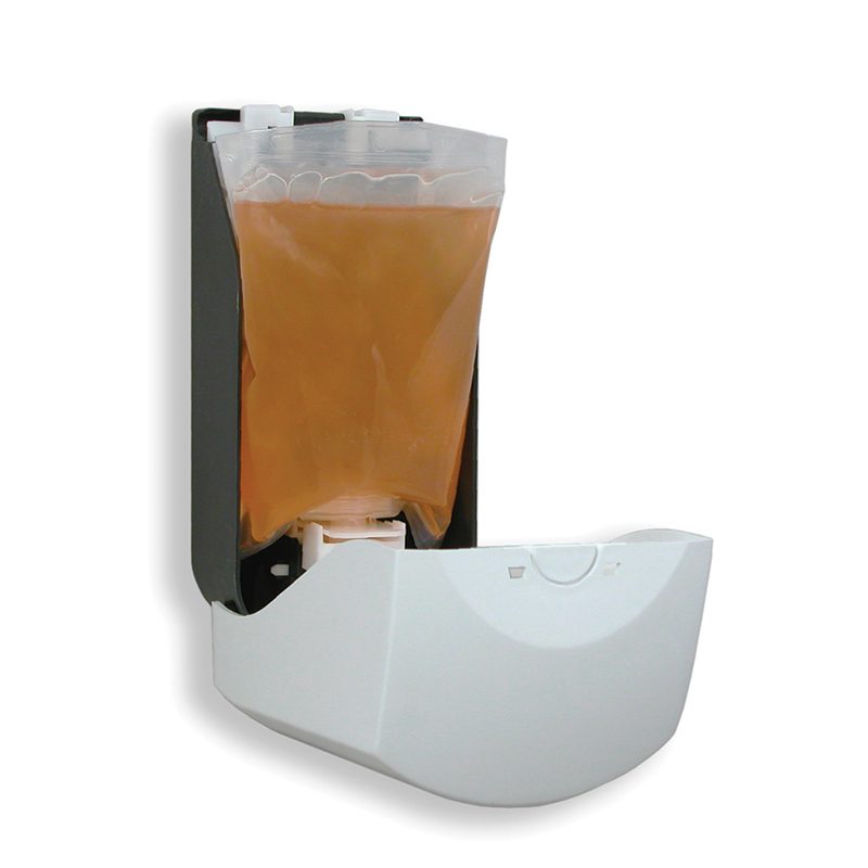 Modular sæbedispenser med sæbepose åben