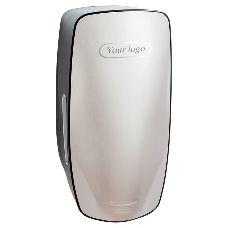 Mercury sæbedispenser sort plast og rustfri stål, med logo