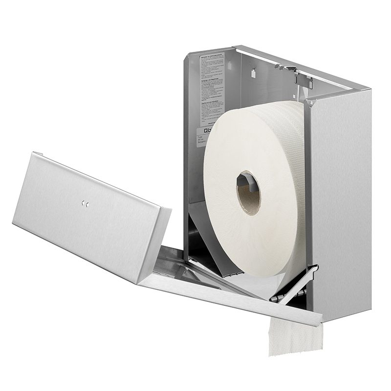 Qbic jumbo dispenser i rustfri stål til toiletruller, åben