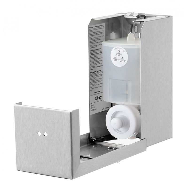 Qbic lille sæbedispenser i rustfri stål med skumpumpe