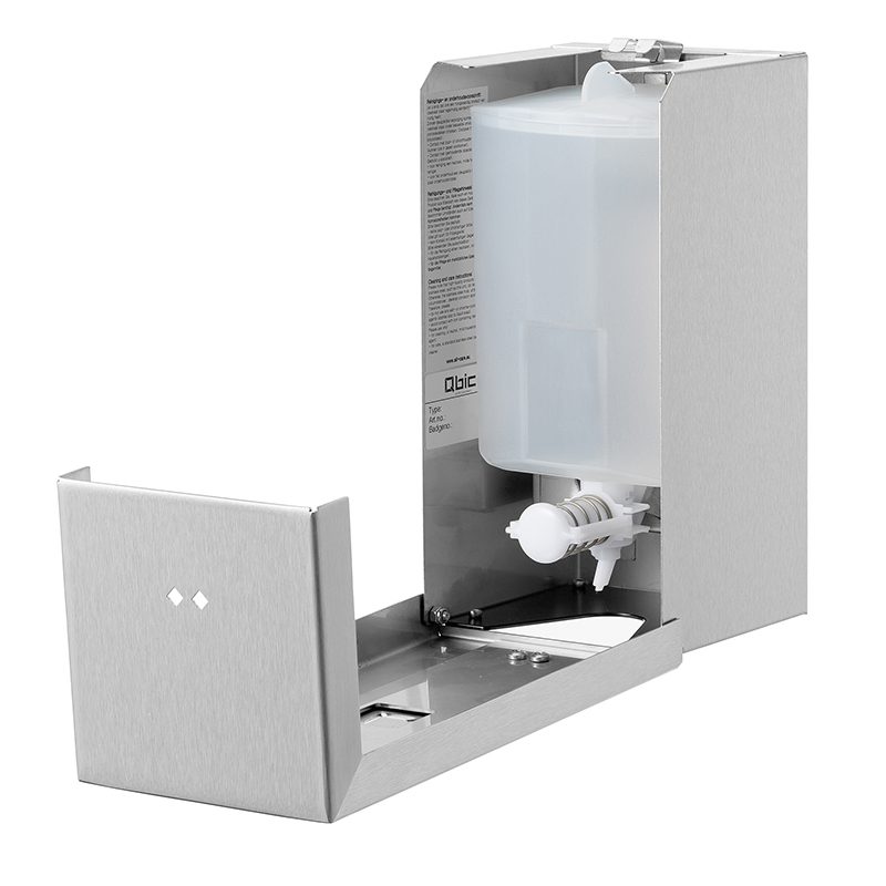 Qbic sæbedispenser i rustfri stål med spraypumpe