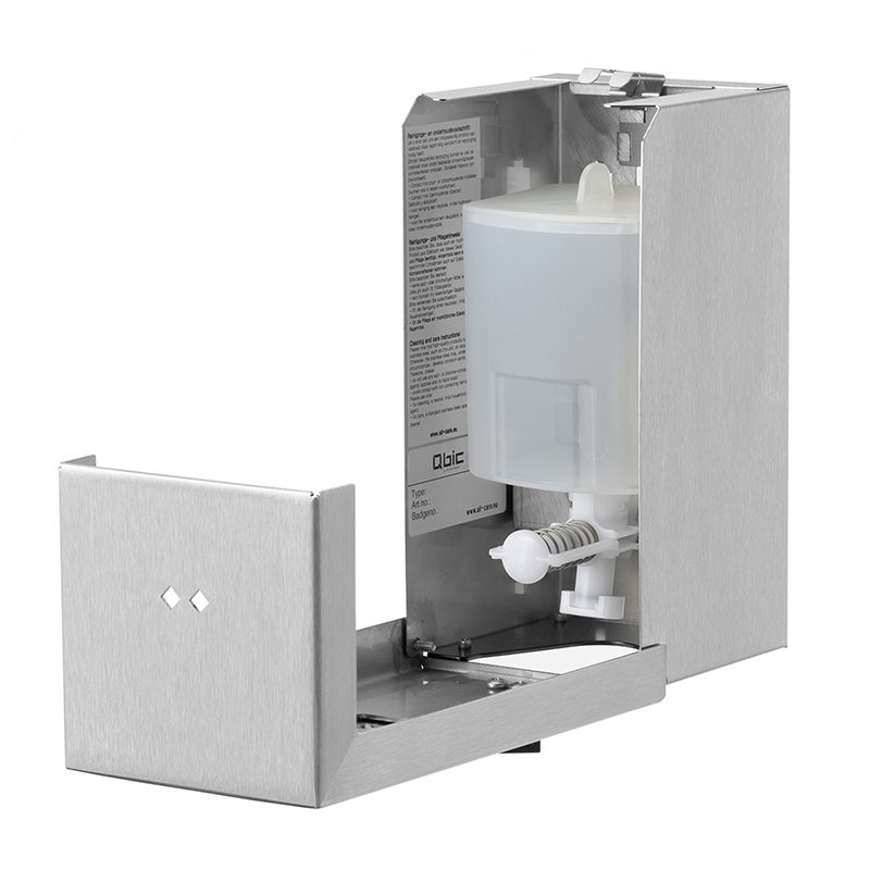 Qbic lille sæbedispenser i rustfri stål med spraypumpe