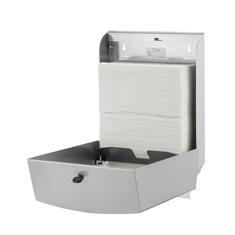 Wings papirdispenser i rustfri stål til håndklædeark, åben