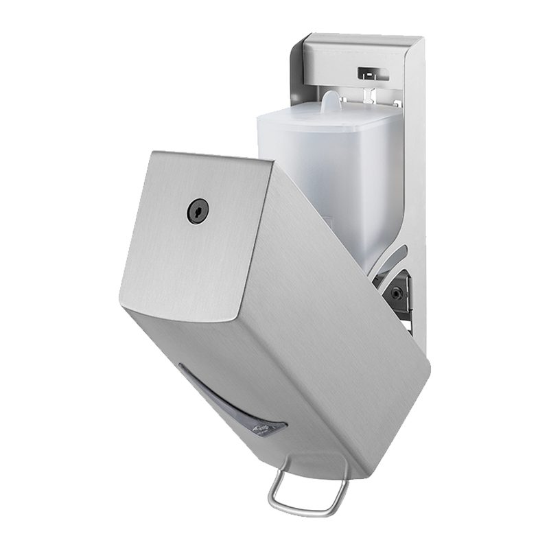 Wings lille sæbedispenser i rustfri stål, åben