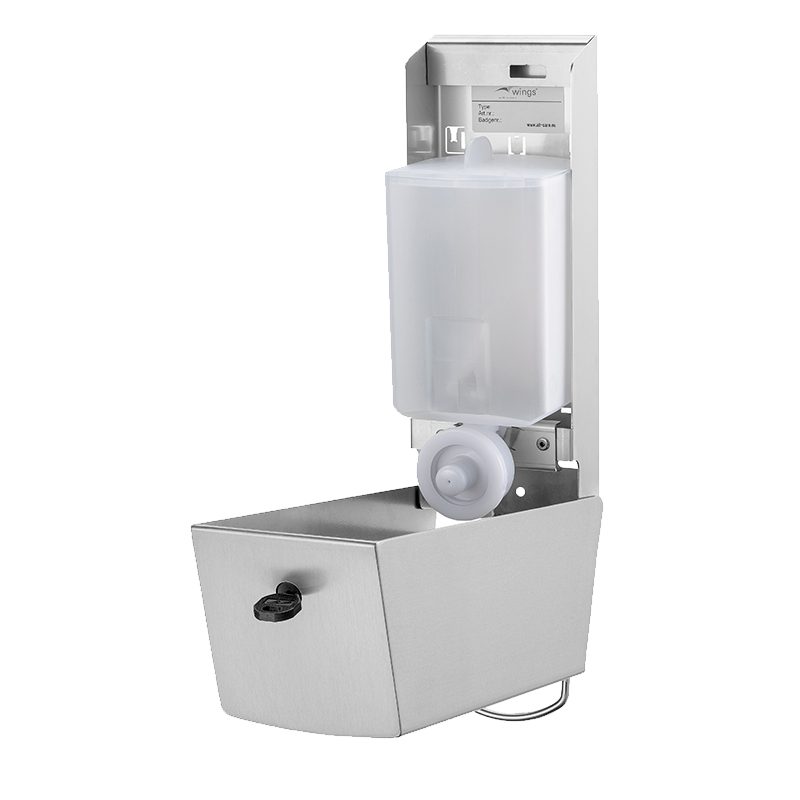Wings universal sæbedispenser i rustfri stål med skumpumpe, åben