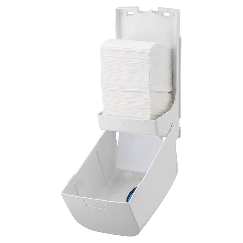 Modular dispenser til toiletpapir i ark åben
